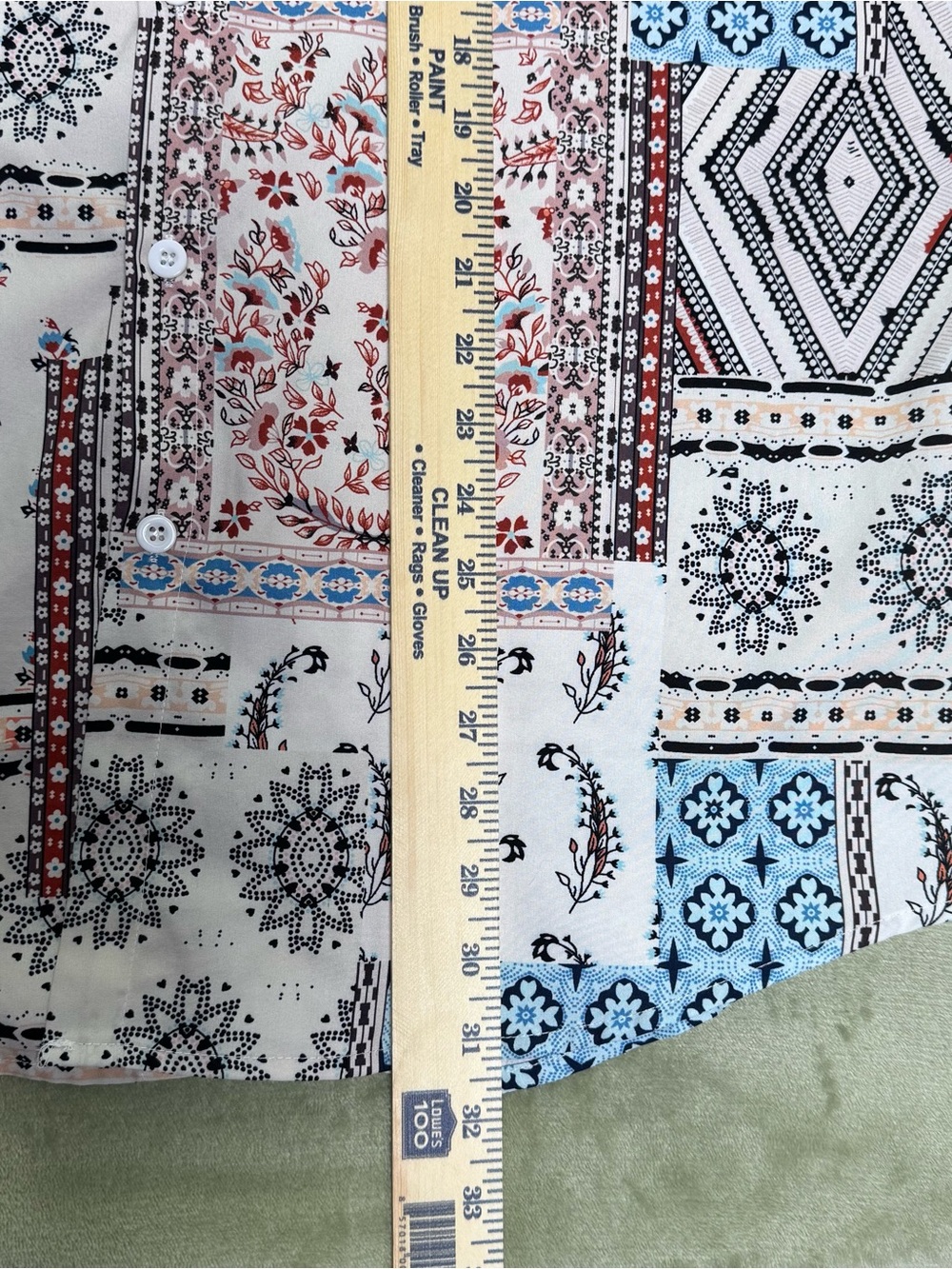 Men’s XL Patchwork Paisley Boho Festival Short Sleeve Button Front Shirt - Picture 6 of 8